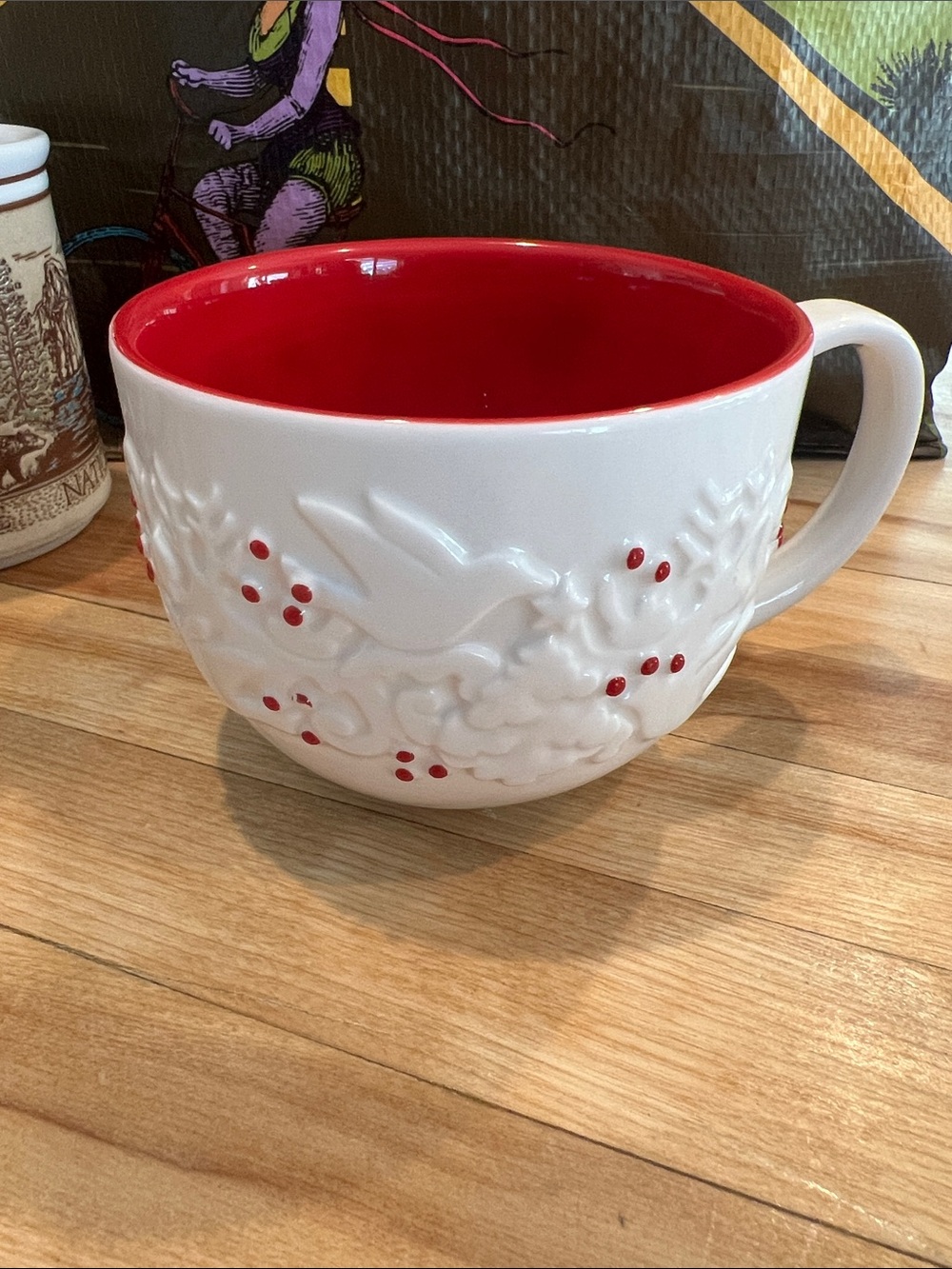 Starkbucks Holiday Embossed Peace Dove Tree Stag raised Ceramic Mug Dining Cup